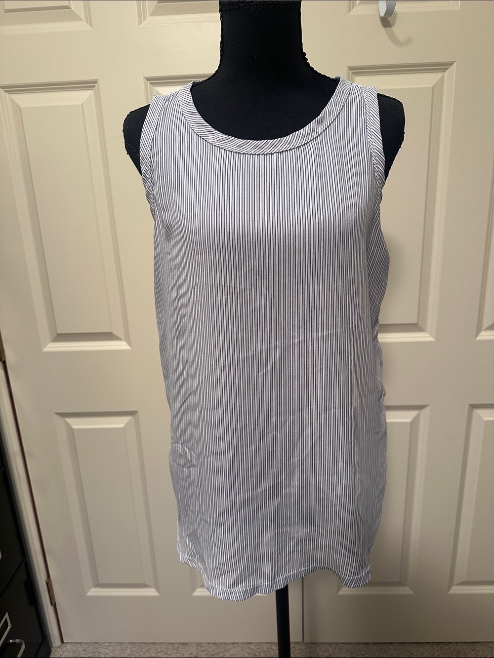 LOFT Navy & White Micro-Stripe Sleeveless Tank